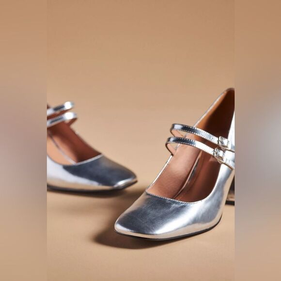 NEW Bibi Lou Milena Silver Mary Jane Pumps Heels Womens 39 - Picture 4 of 7